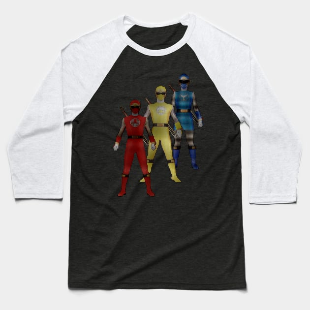 NINJA STORM RED YELLOW & BLUE POWER RANGERS NINJA STORM Baseball T-Shirt by TSOL Games